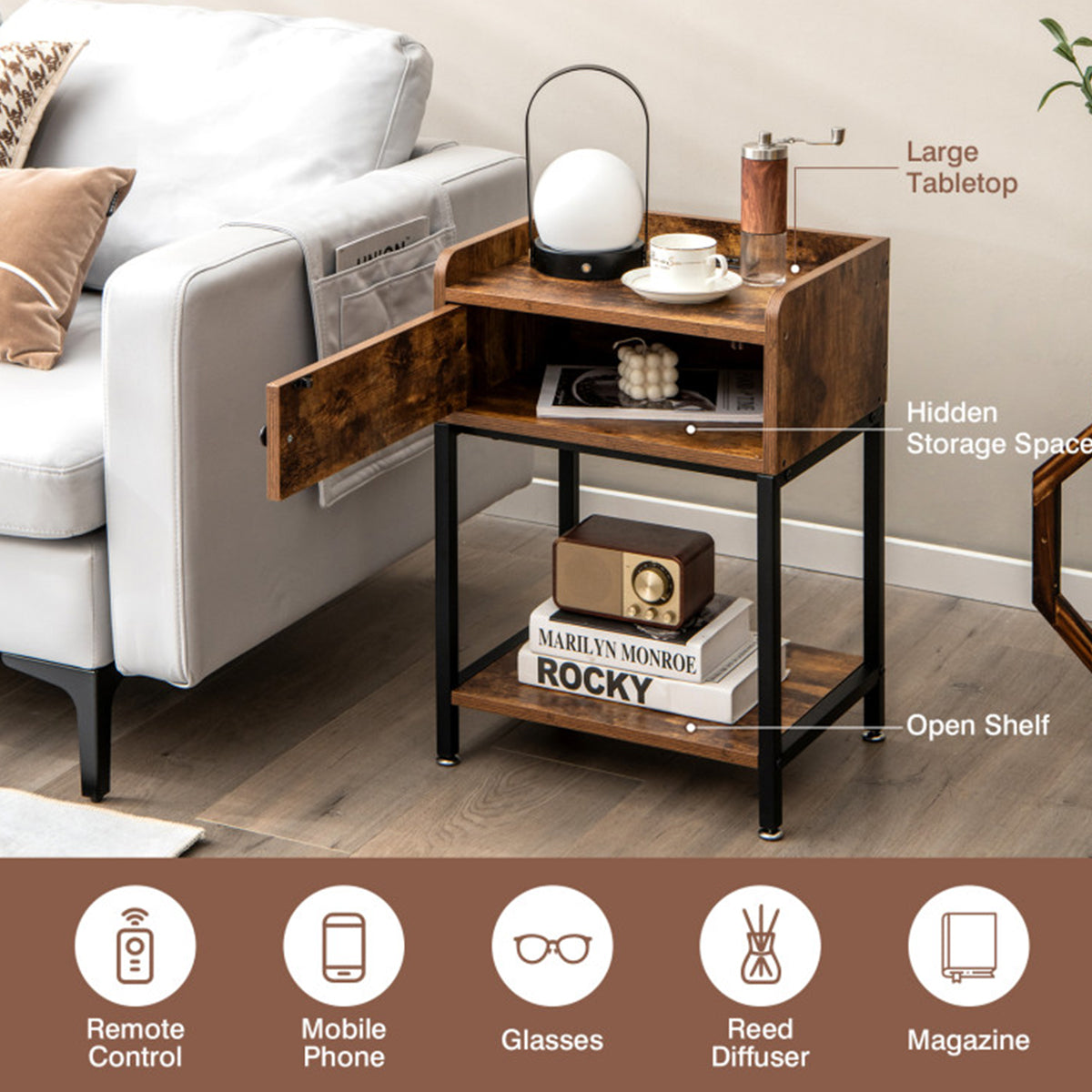 Side Table with Charging Station