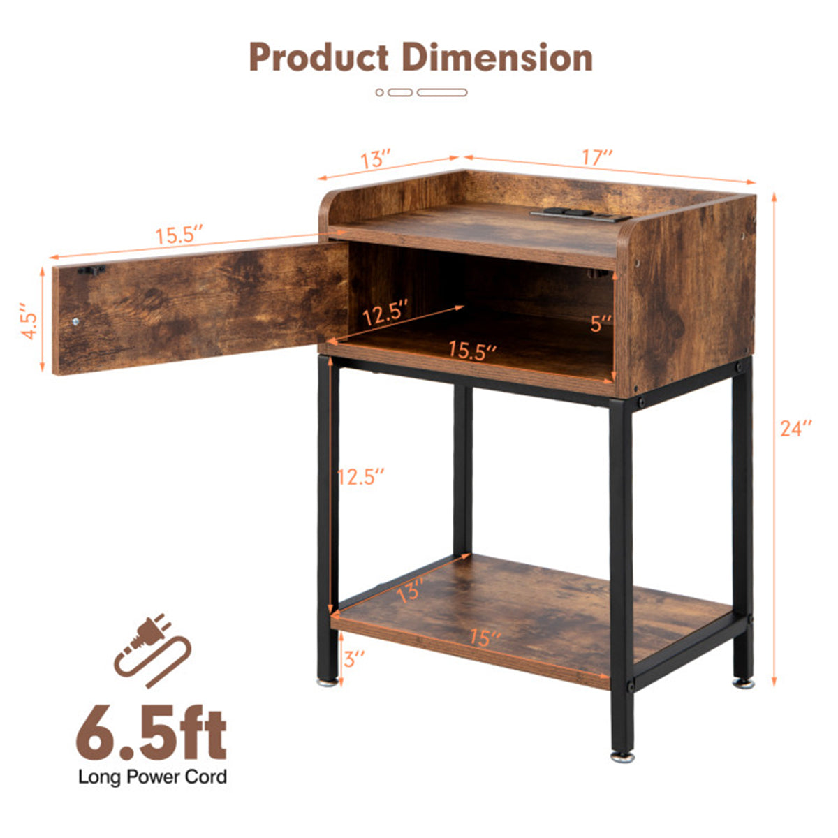 Side Table with Charging Station