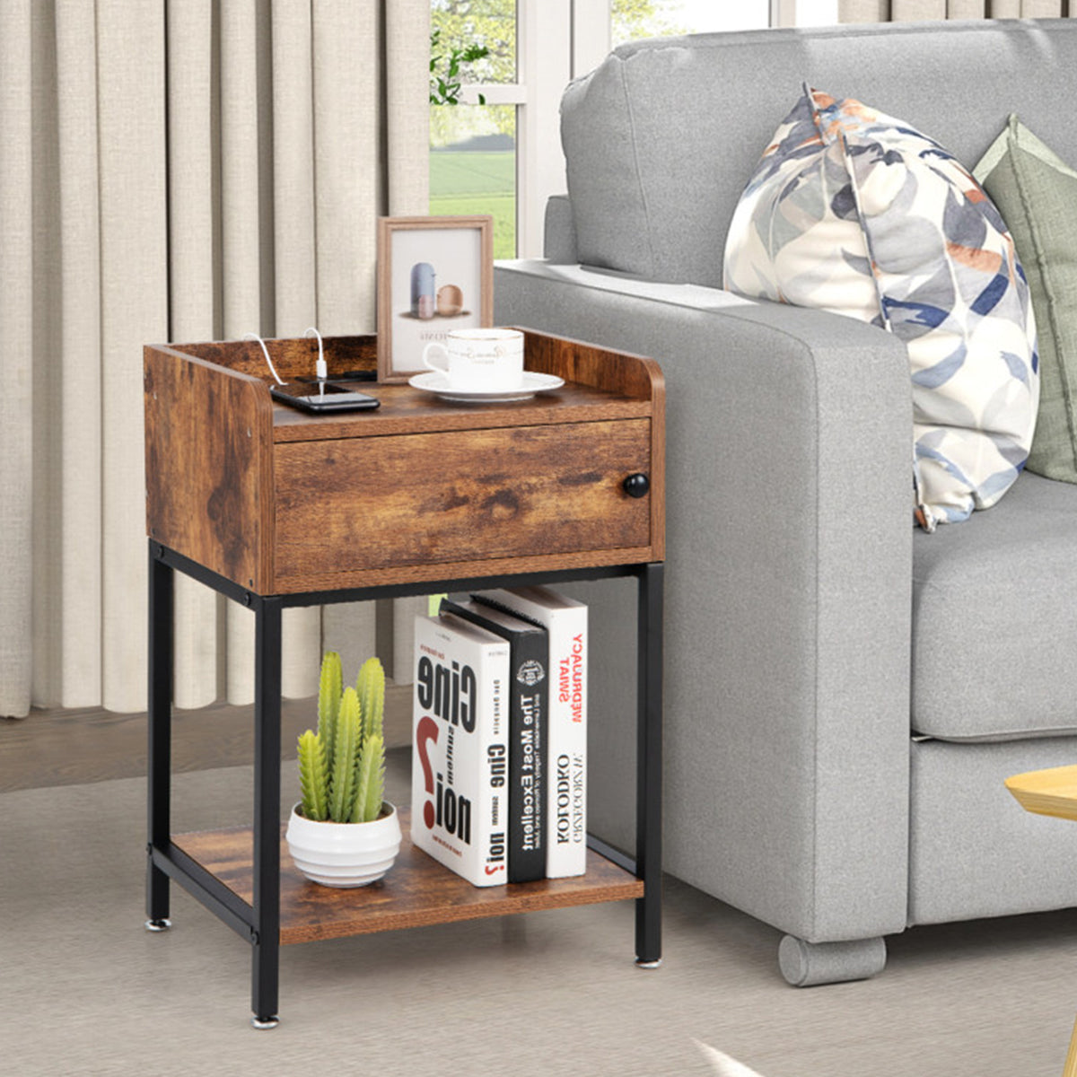 Side Table with Charging Station