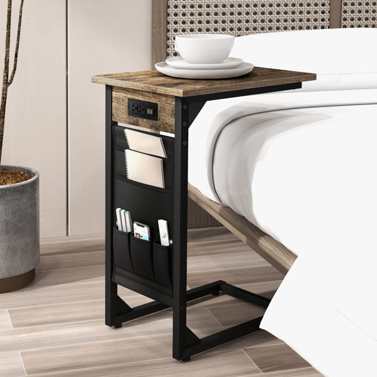 C-Shaped End Tables with Charging Station (Set of 2)