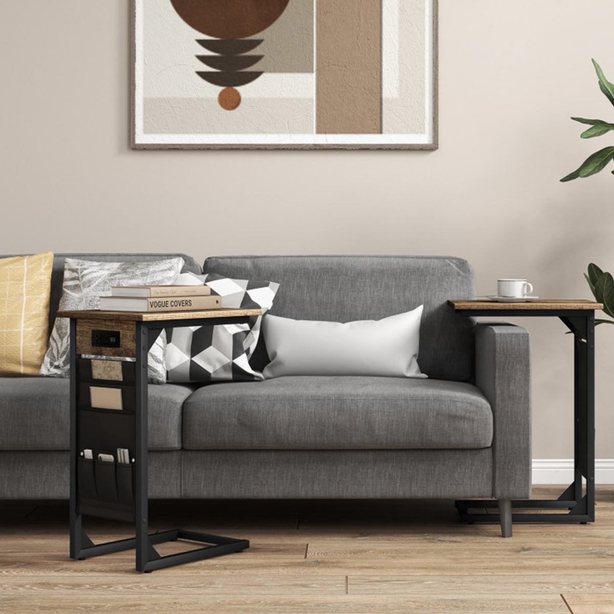 C-Shaped End Tables with Charging Station (Set of 2)