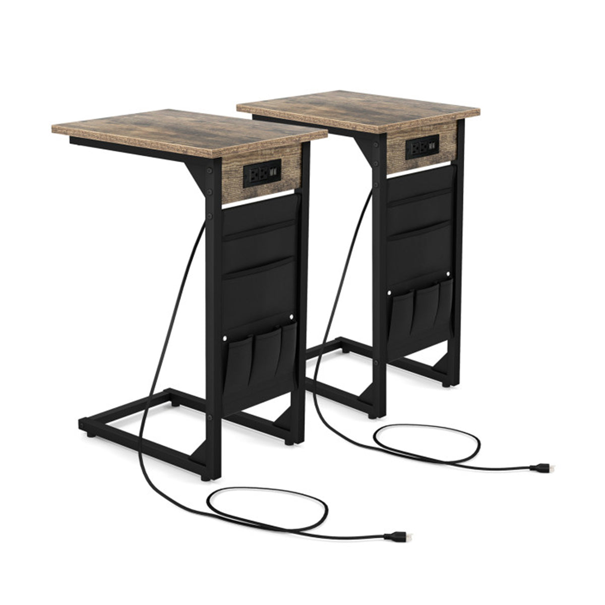 C-Shaped End Tables with Charging Station (Set of 2)