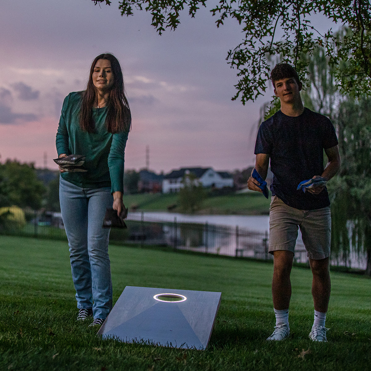 LED Wood Cornhole Set