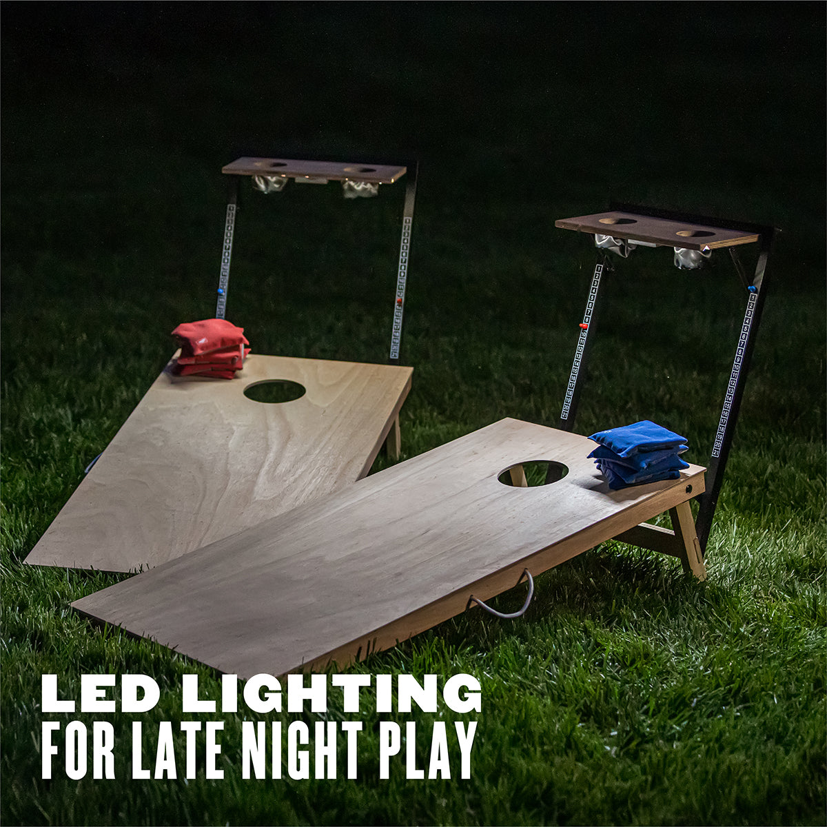 LED Wood Cornhole Set with Integrated Caddy