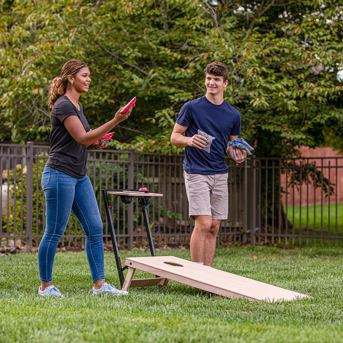 LED Wood Cornhole Set with Integrated Caddy