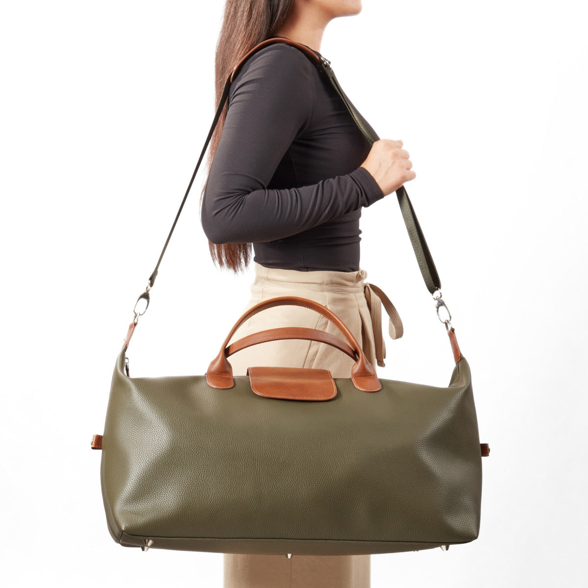 Leather Duffel Bag with Brown Accents