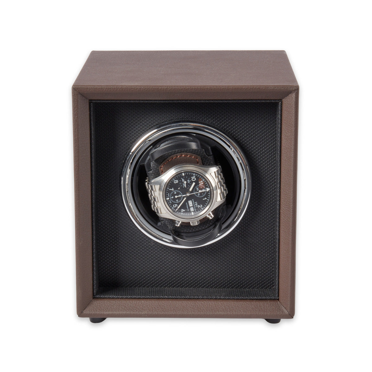 Single Brown Leather Watch Winder with Color Changing Light