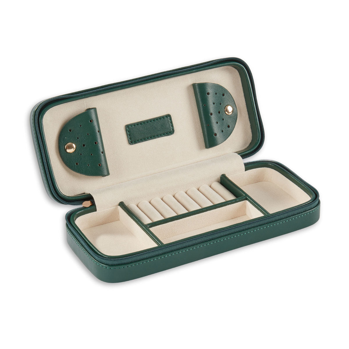 Green Leather Diamond Quilt Design Travel Jewelry Case