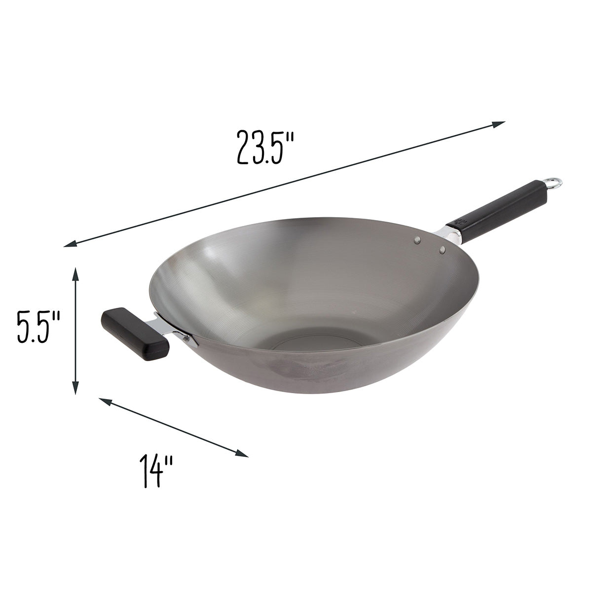 Professional 14-inch Carbon Steel Flat Bottom Wok