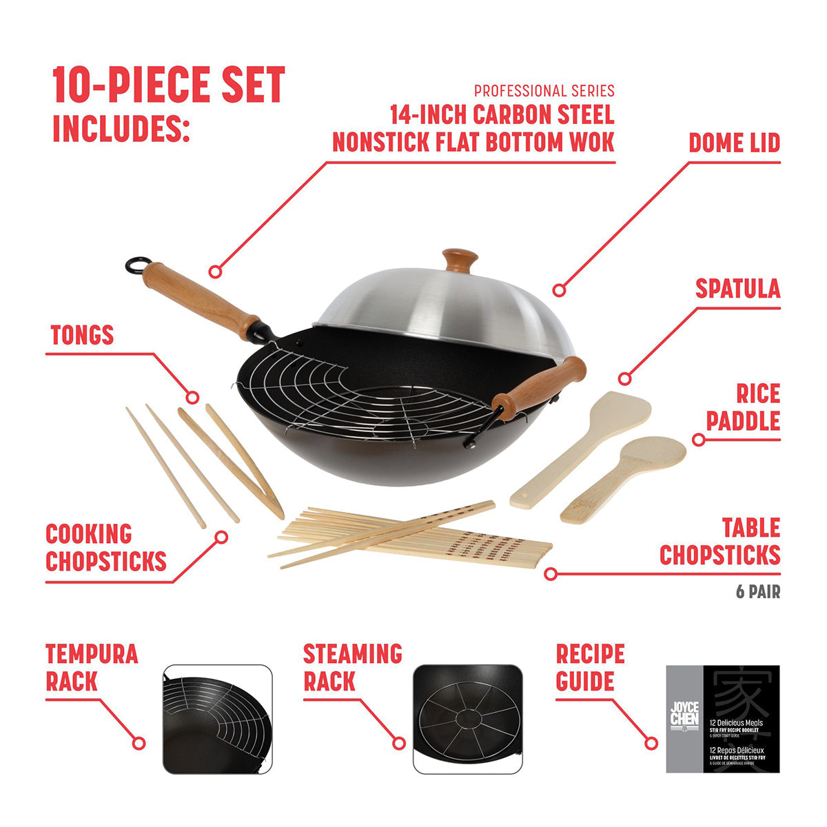 10-Piece 14'' Nonstick Wok Set