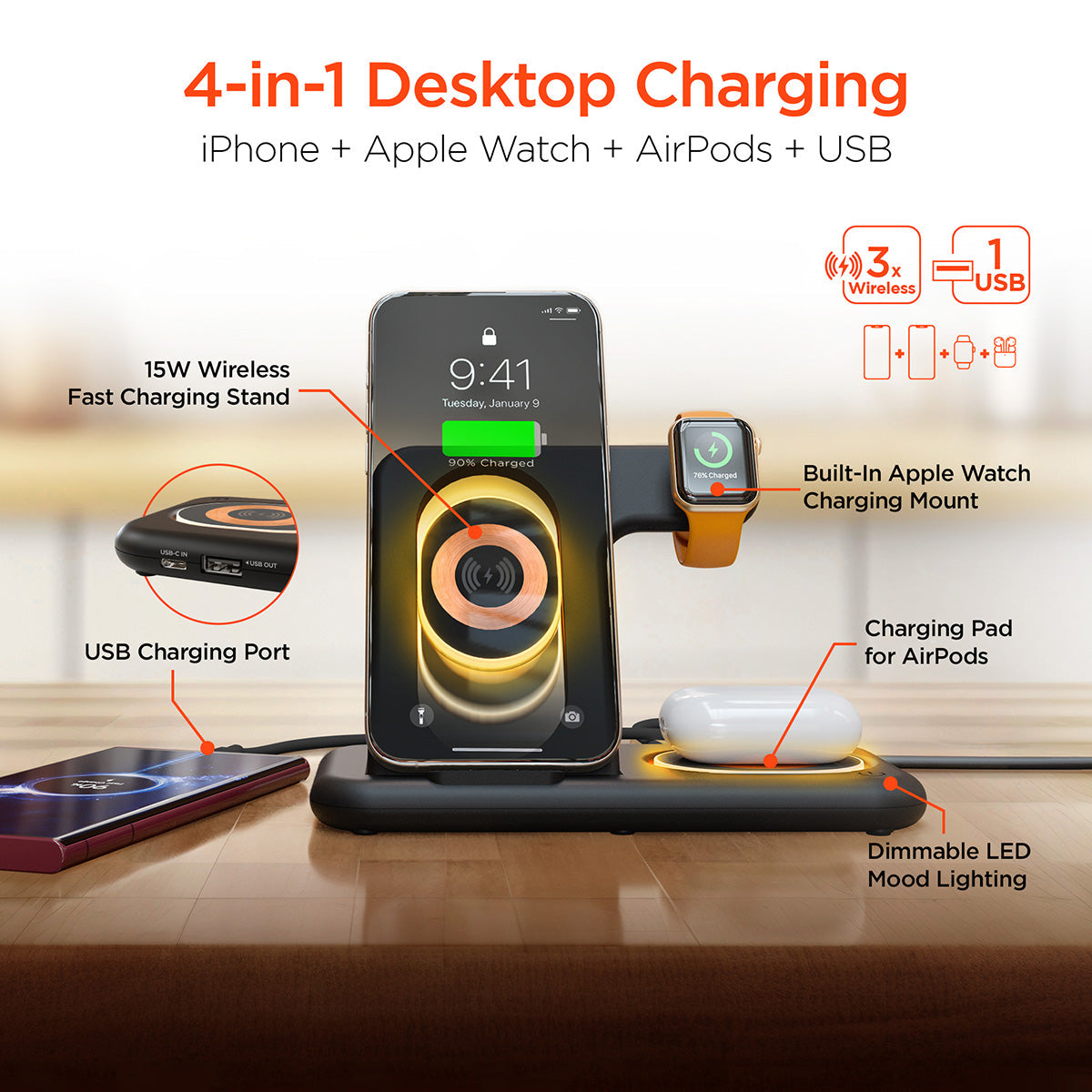 4-in-1 Foldable Apple Charging Station