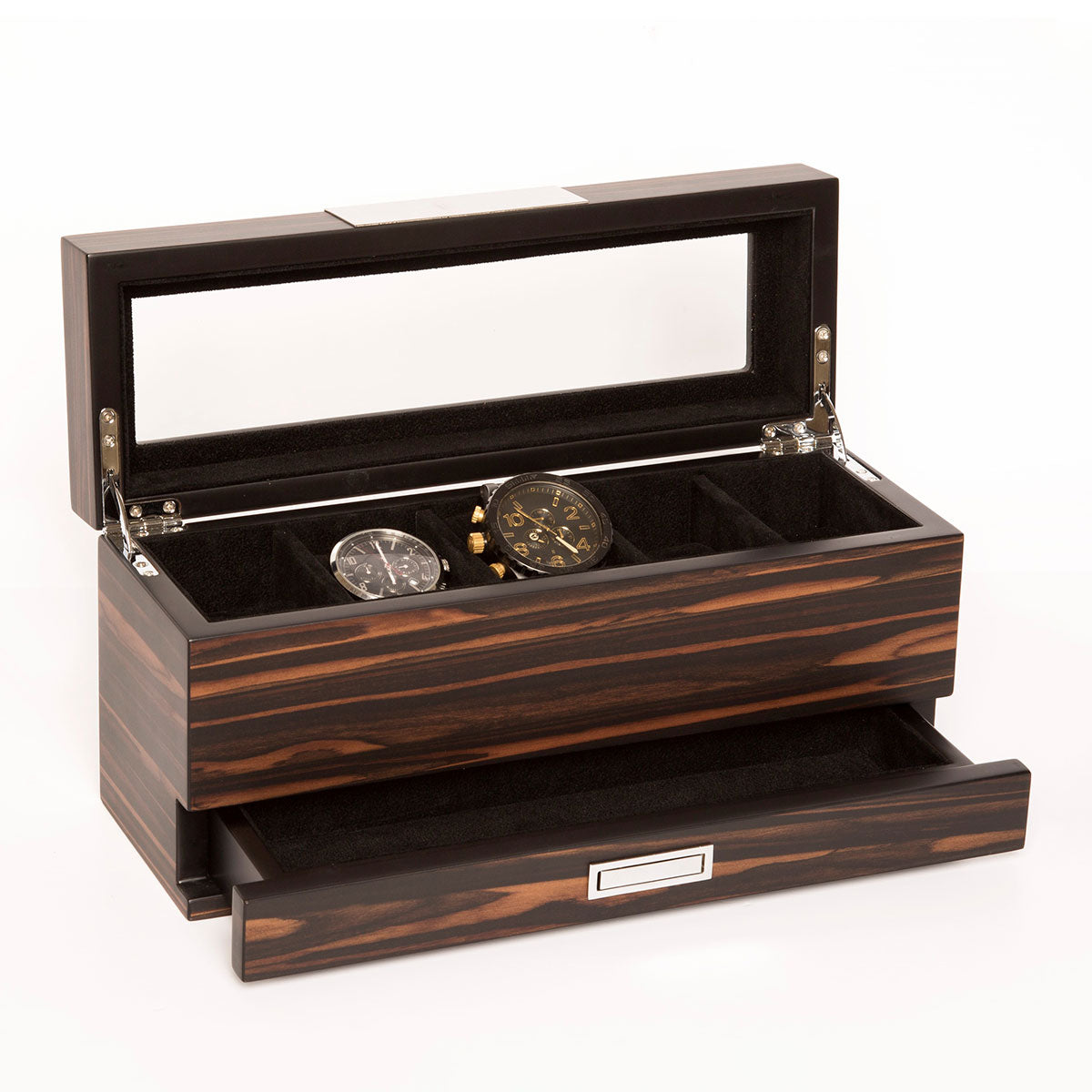 Brouk & Co Matte Ebony Watch Box 5 and Jewelry Tray