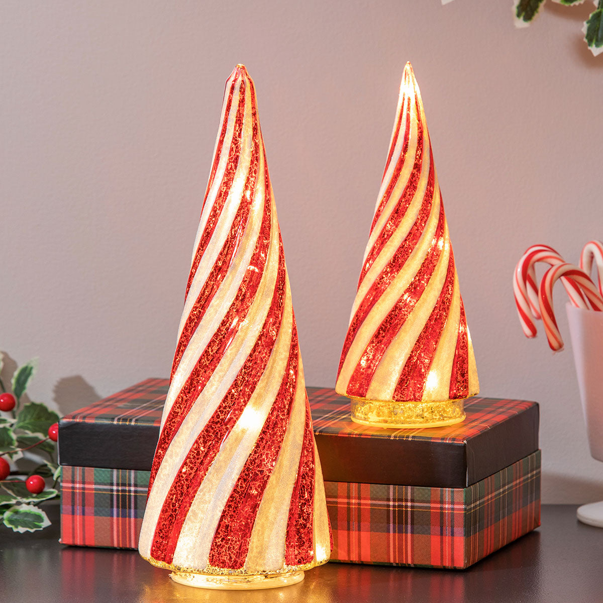 Red & White Lighted Christmas Trees (Set of 2)
