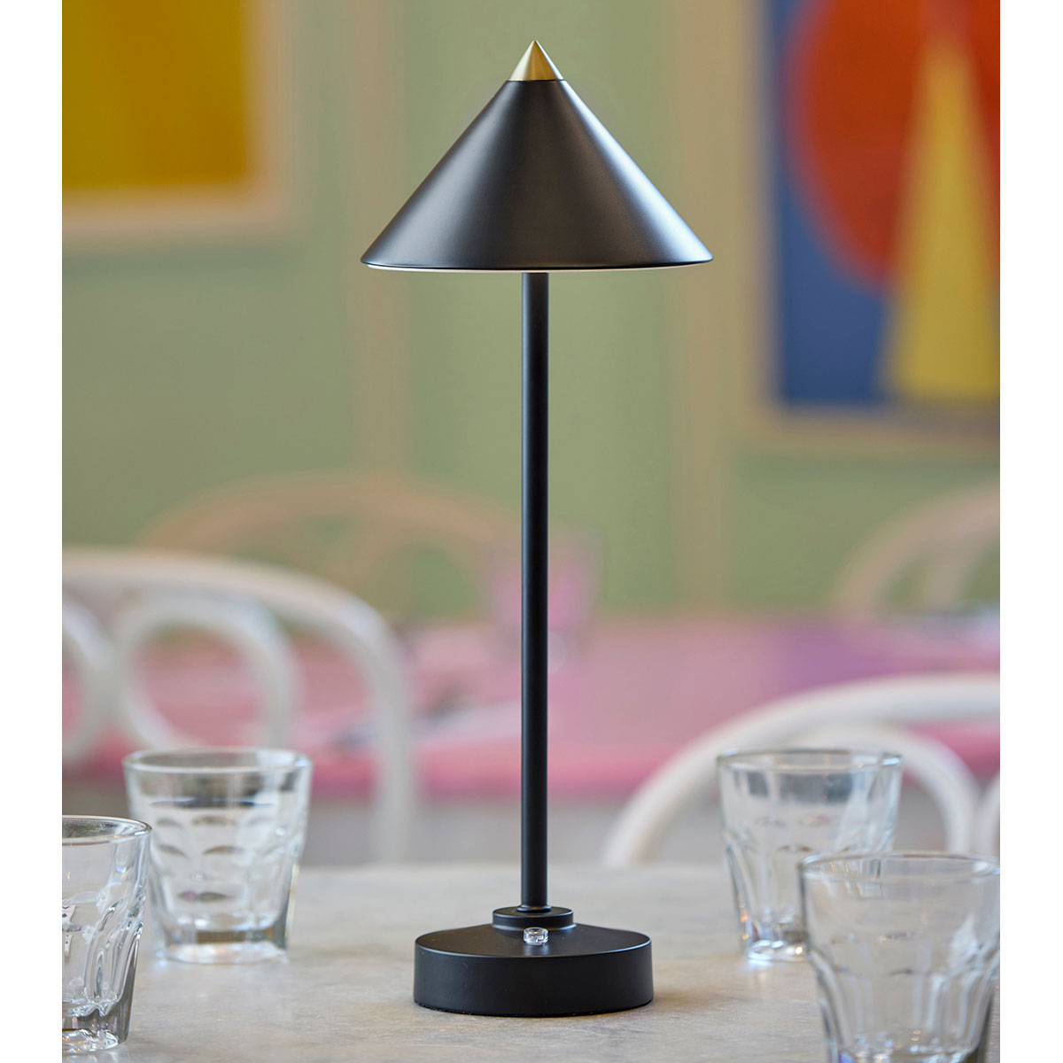 Cordless Indoor/Outdoor Table Lamp with Tapered Cone-Shaped Shade