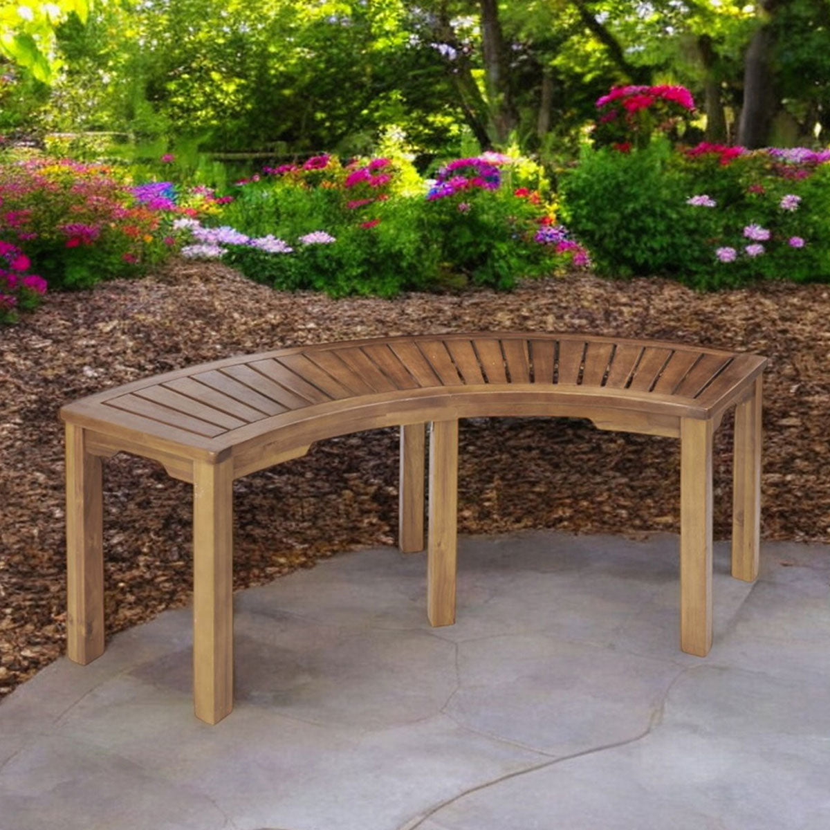 Acacia Wood Curved Bench