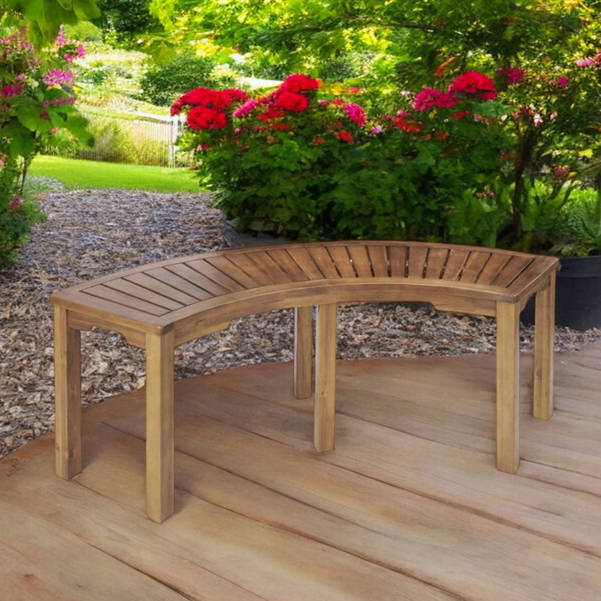Acacia Wood Curved Bench