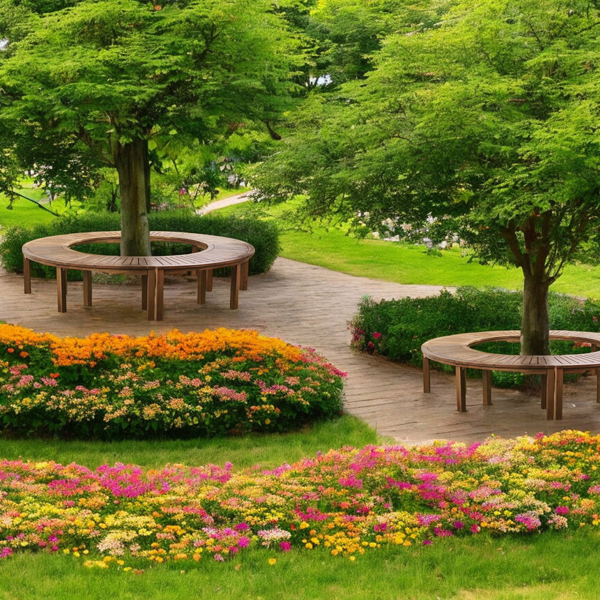 Acacia Wood Curved Bench