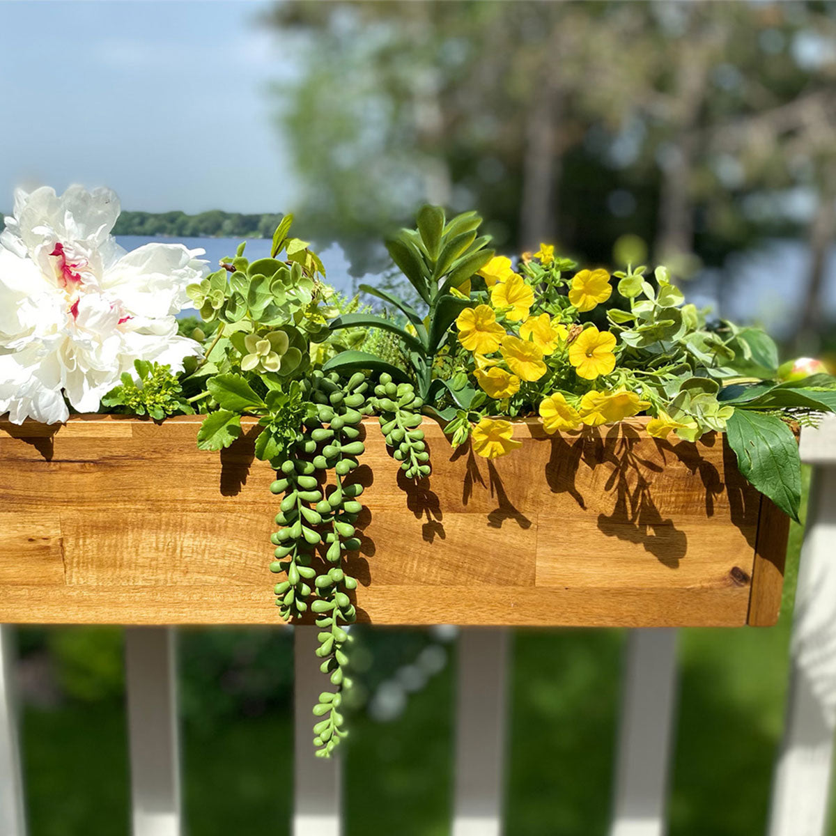 Acacia Wood Deck Rail Planter