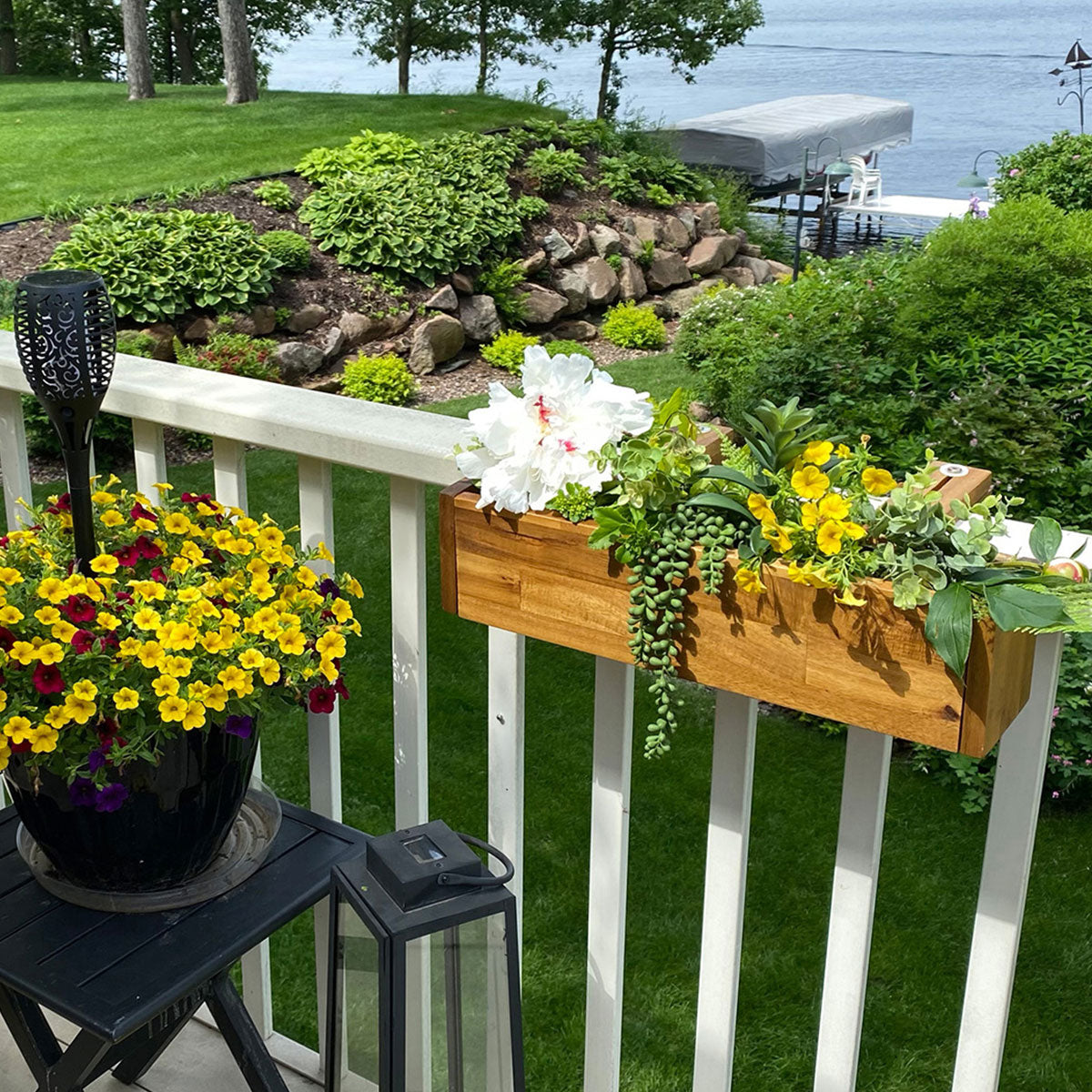 Acacia Wood Deck Rail Planter