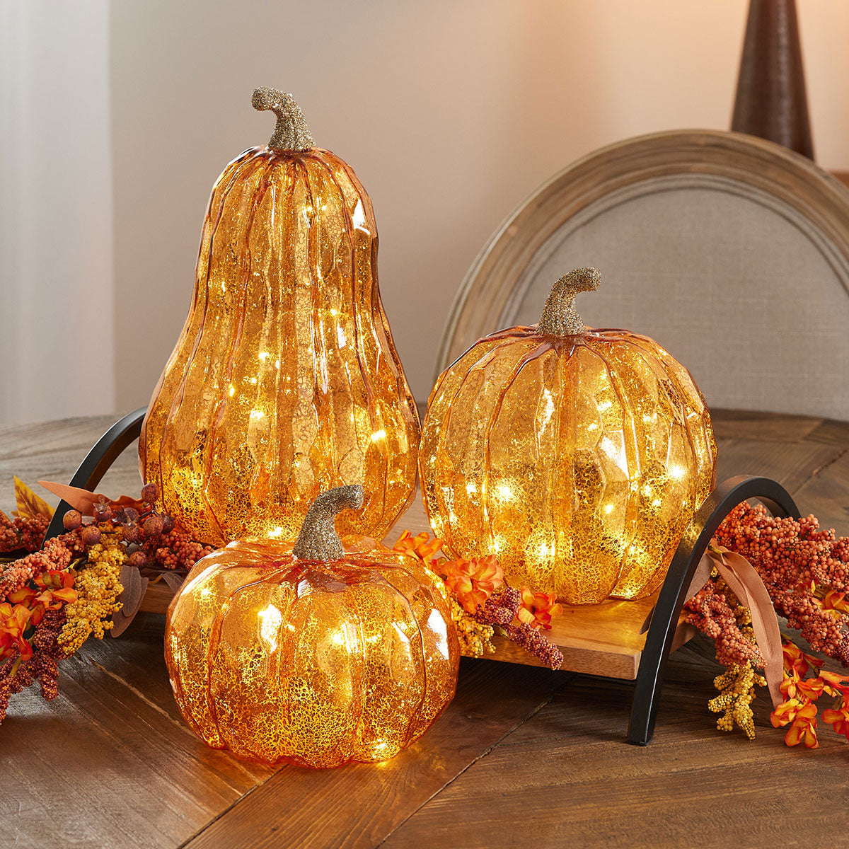 Illuminated Fall Gourd Set (Set of 3)
