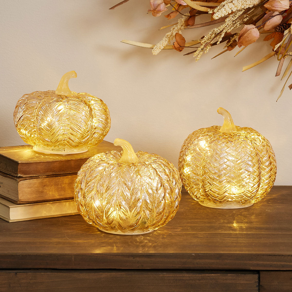 Illuminated Textured Pumpkin Set (Set of 3)
