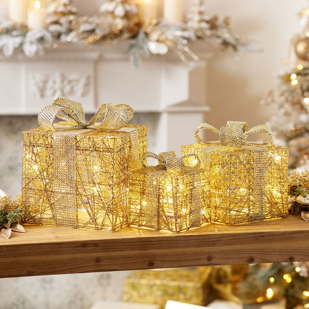 Pre-Lit Christmas Gift Box Decoration (Set of 3)