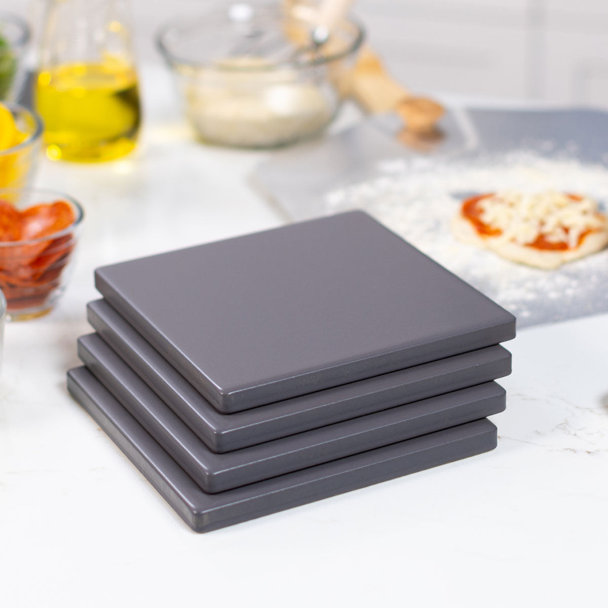 Glazed Cordierite Square Pizza Stone 4 Piece Set