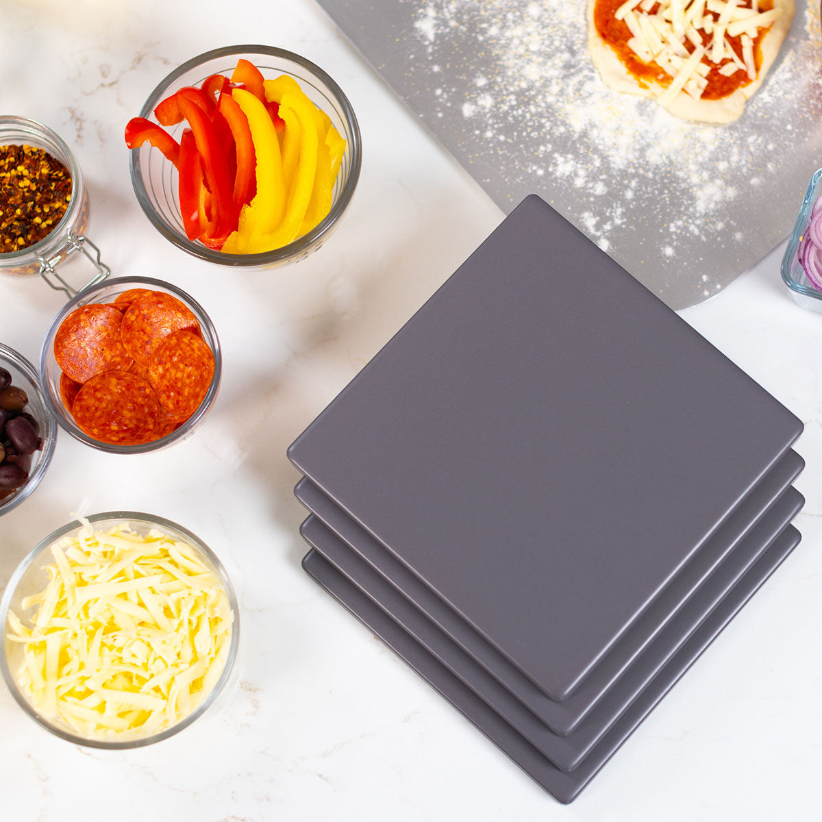 Glazed Cordierite Square Pizza Stone 4 Piece Set