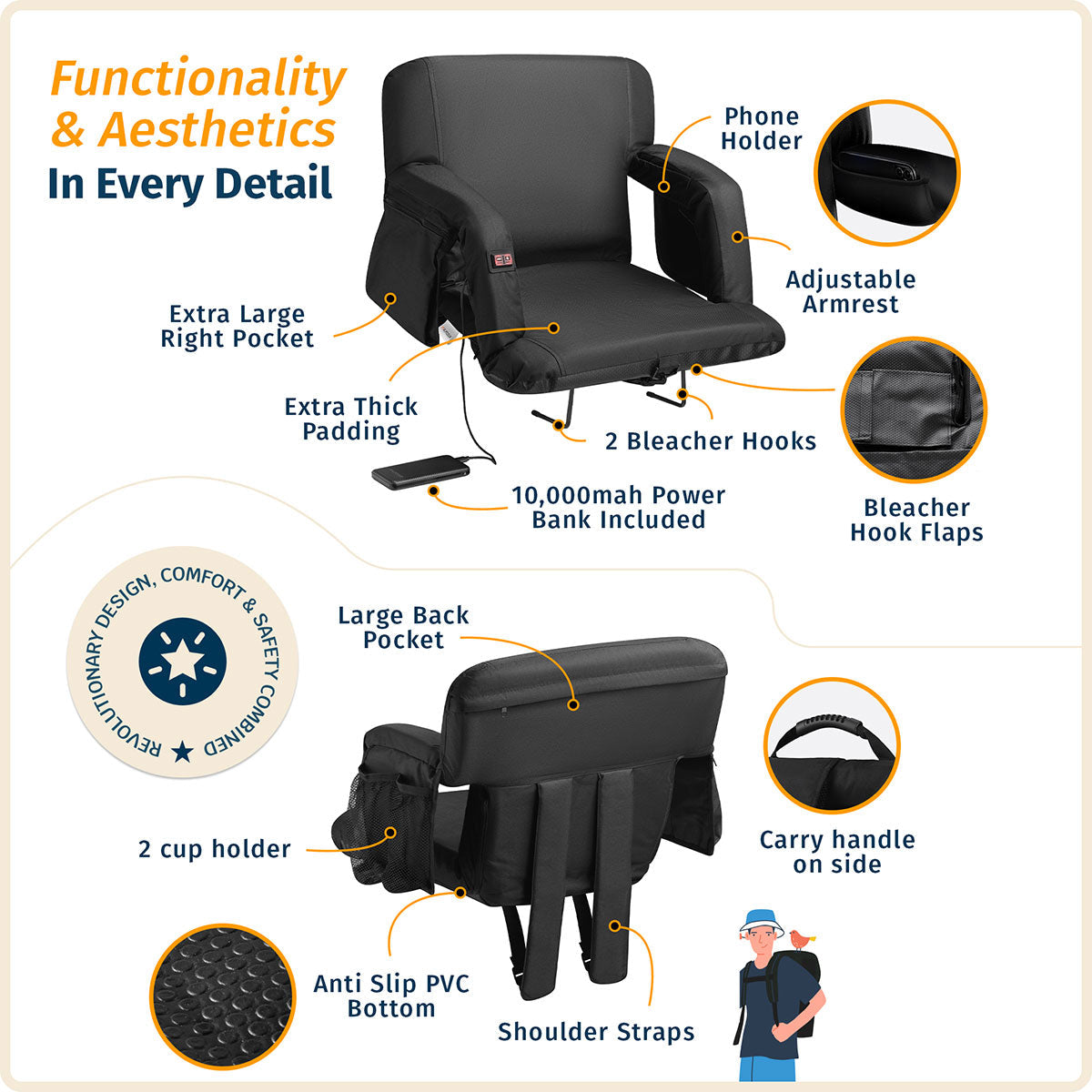 Heated Stadium Seat with Massage