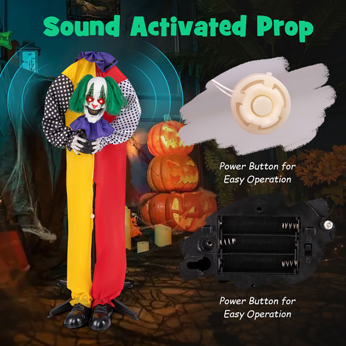Mechanized Clown with LED Eyes and Audio