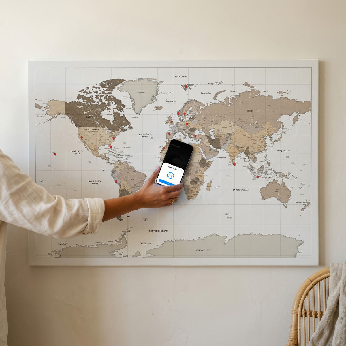 Pin and Remember Photo-Linked World Map with Pins