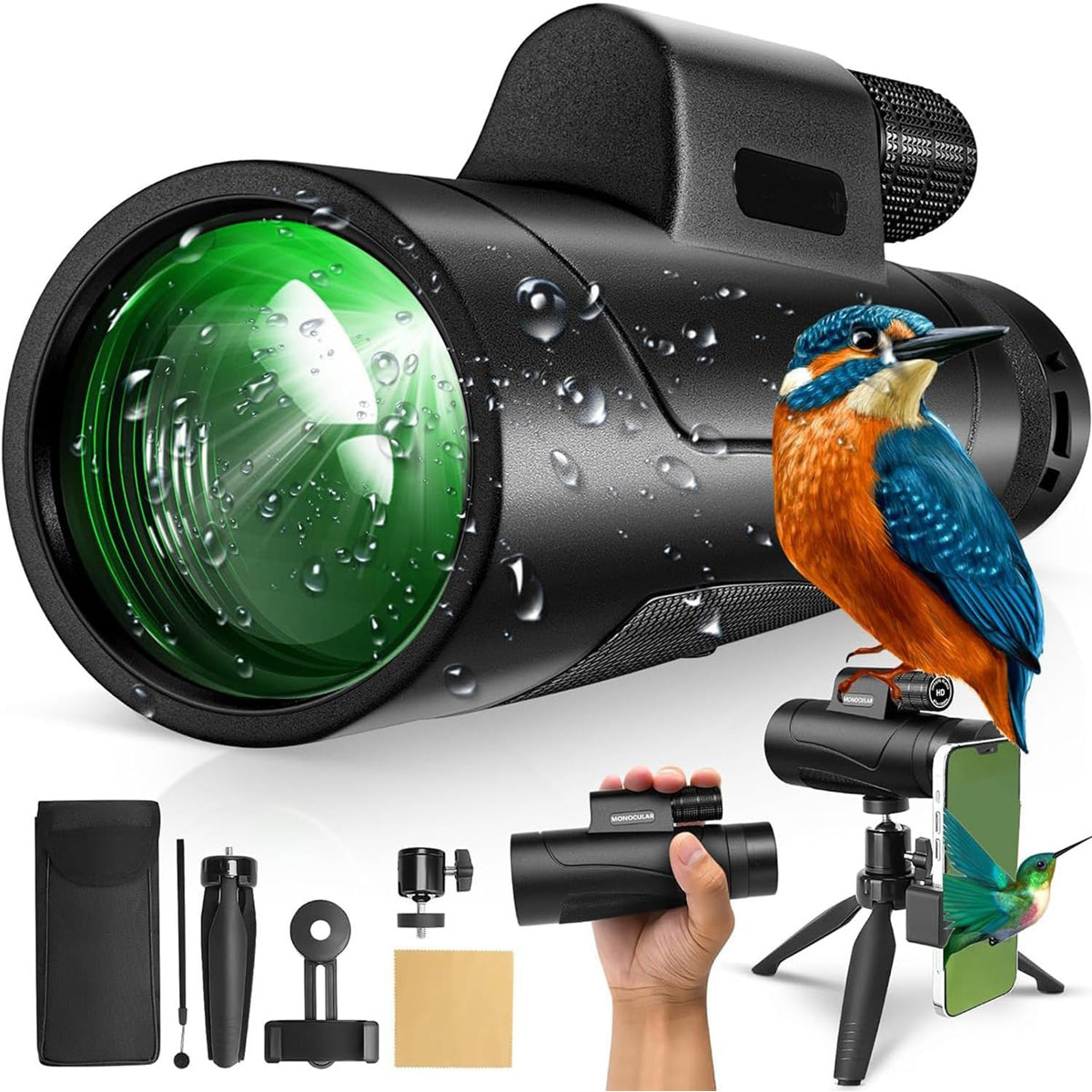 Monocular Telescope with Smartphone Holder and Tripod