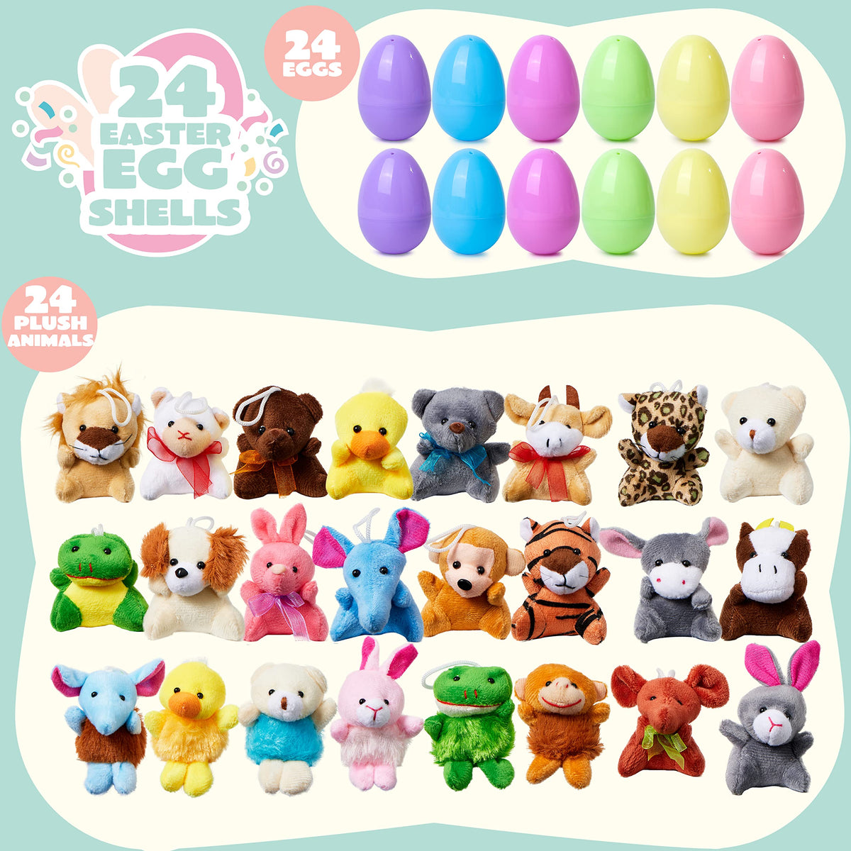 24Pcs Prefilled Easter Eggs with Mini Plush Animal Toys for Kids