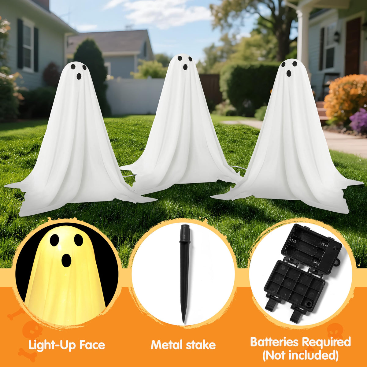6 Pcs Halloween Decorations Outdoor Ghosts Pathway Lights