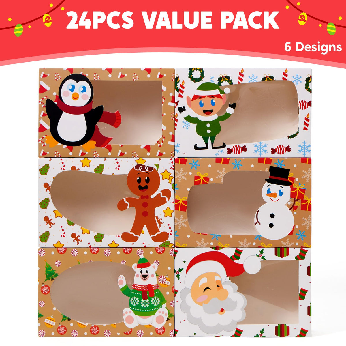 24 Pcs Christmas Cookie Boxes with Window