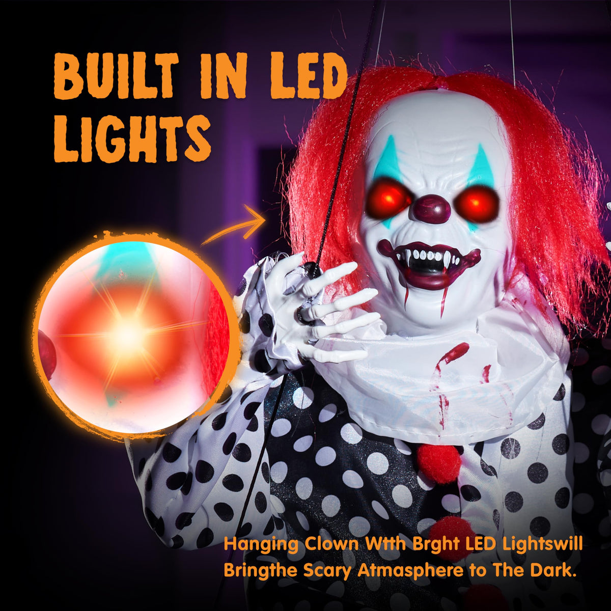Halloween Hanging Swinging Animatronic Clown