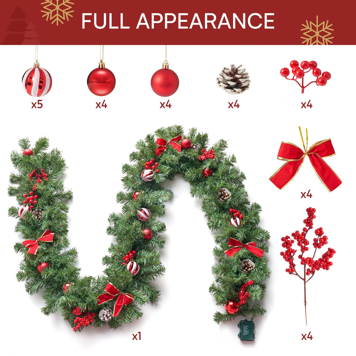 9FT Christmas Garland with Lights