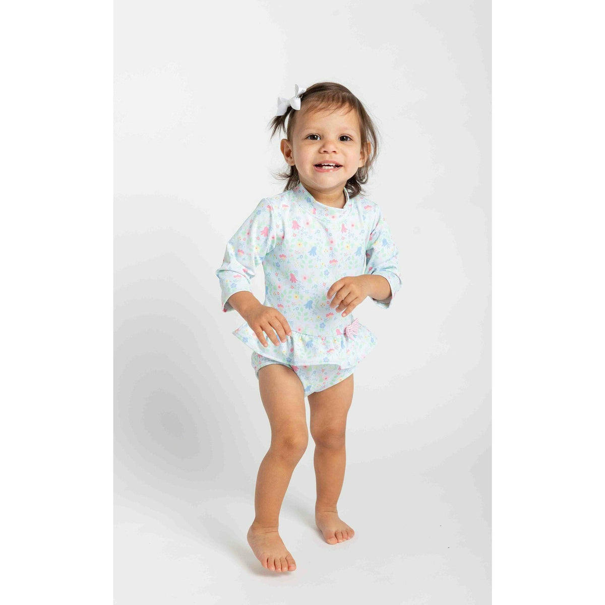 Floral Print One Piece Rashguard with Bow