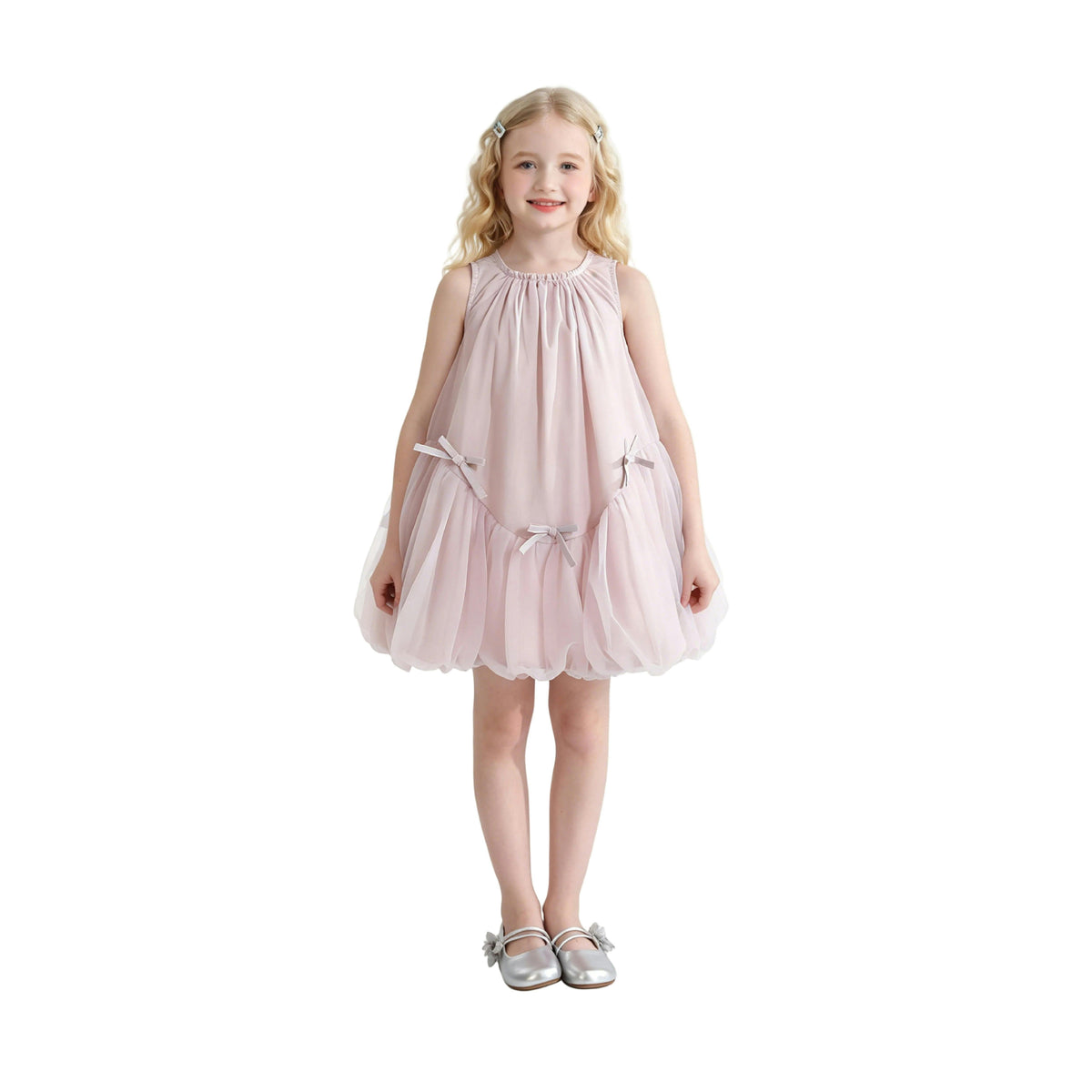 Pink Marielle Layered Bow Tulle Dress