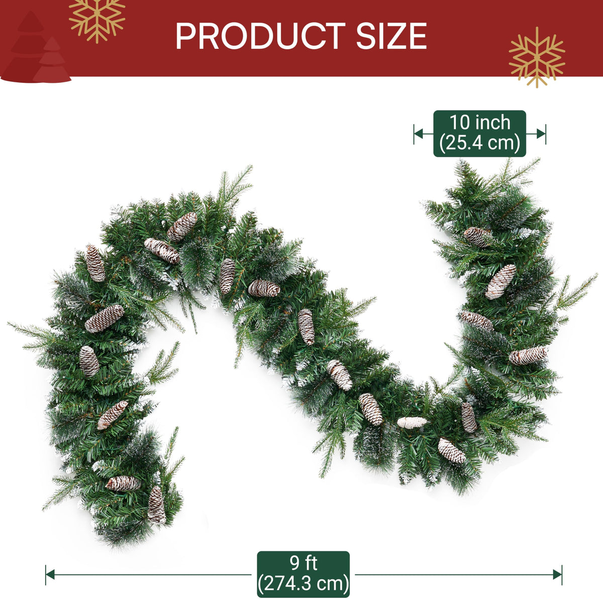 9FT Christmas Flocked Garland with Pine