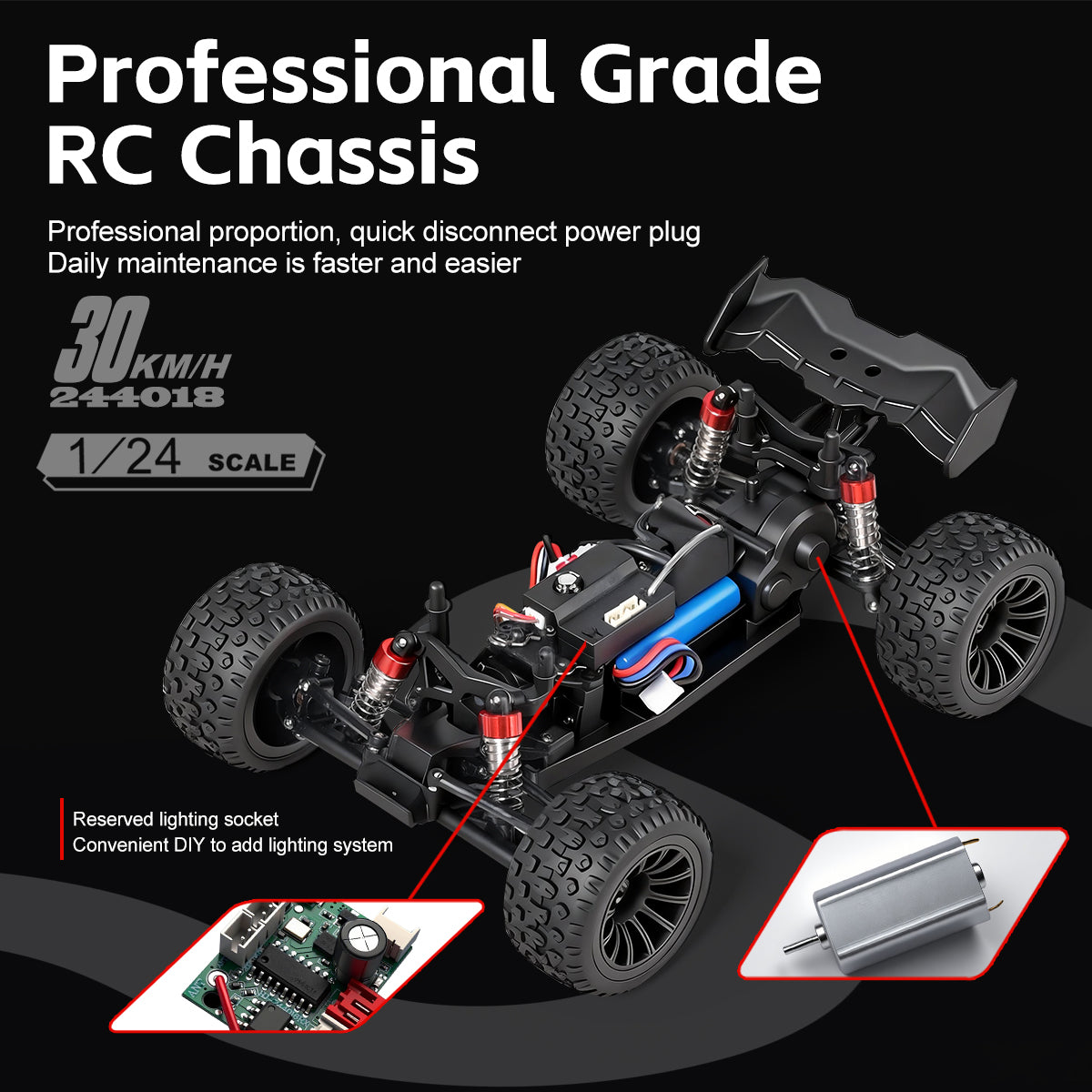 1/24 Scale Electric 2WD High-Speed Alloy Off-Road Rock-Crawling Monster Truck-WLY27