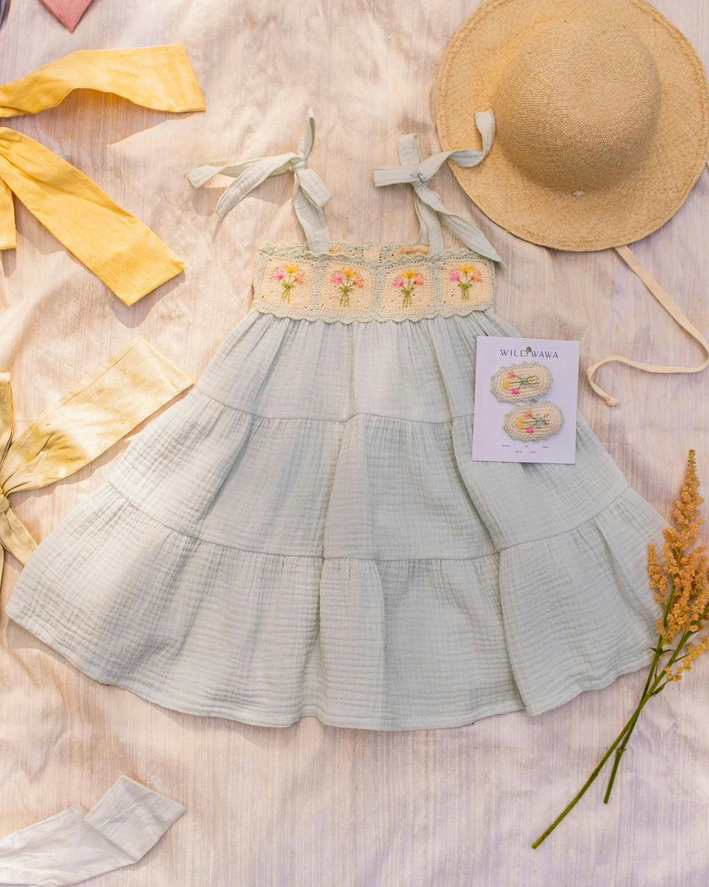 Crochet Dress in Blue Bouquet
