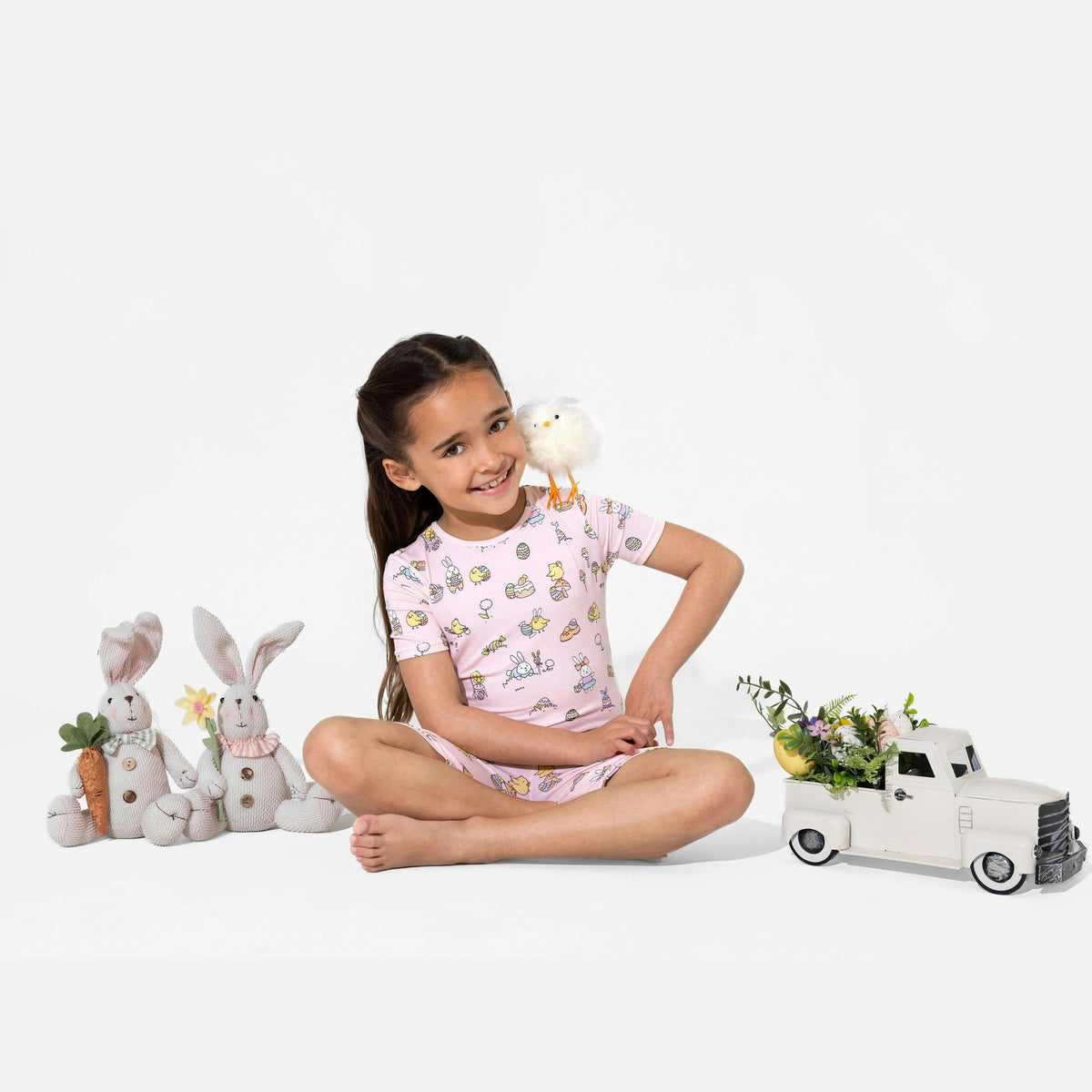 Easter Bunny Pink Bamboo Kids Pajama Short Set