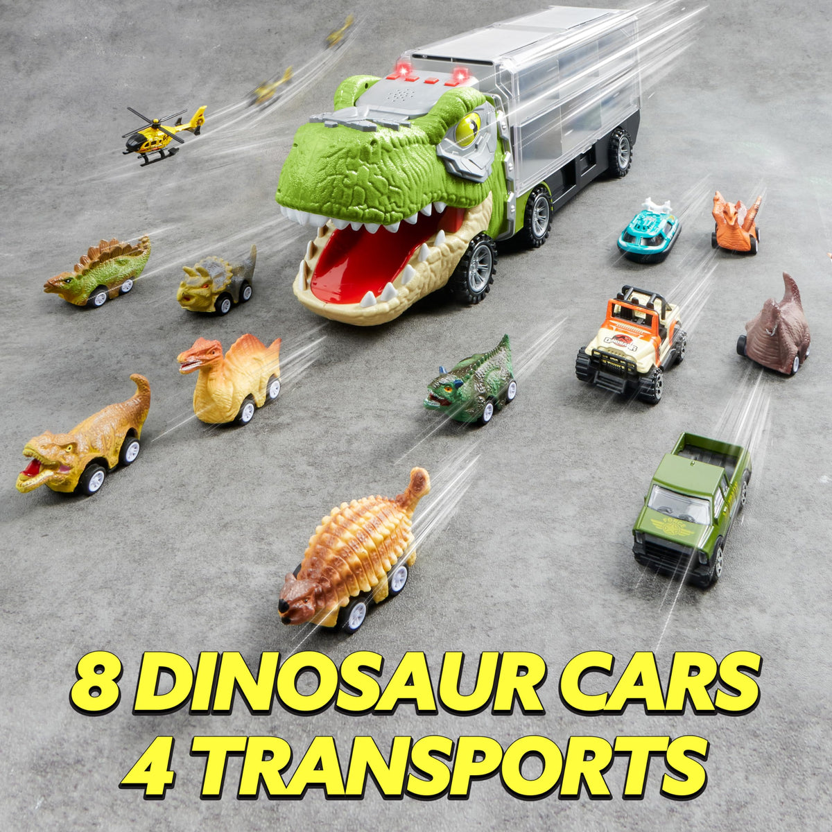 13 in 1 Dinosaur Transport Carrier Truck with Mini Car Set