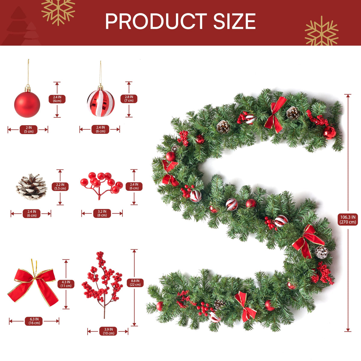 9FT Christmas Garland with Lights
