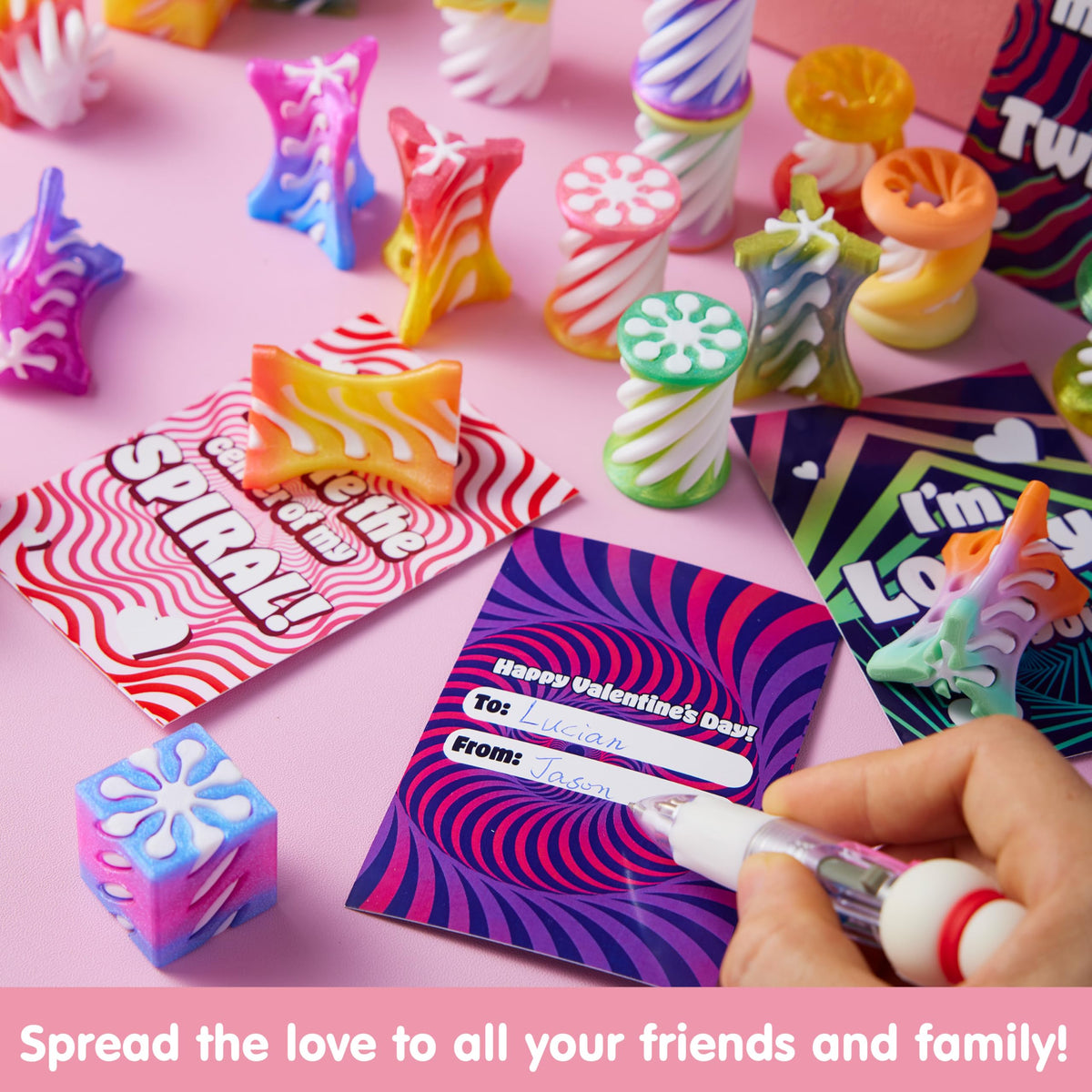 28Pcs Kids Valentine Cards with Impossible Spiral Cone fidget toys
