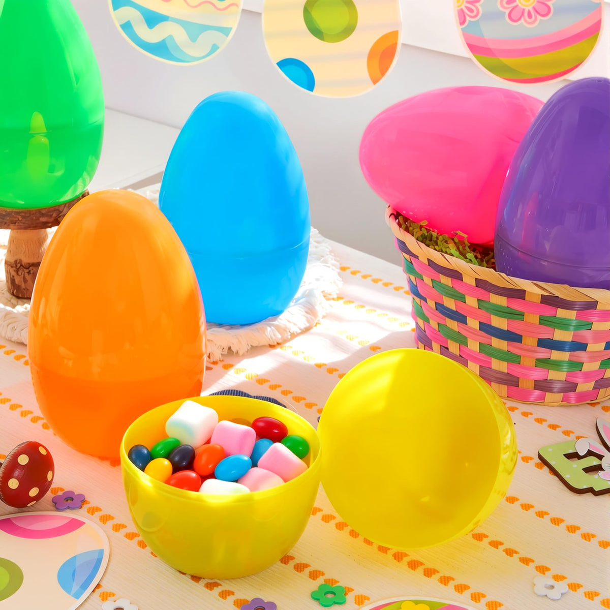12Pcs 8" Jumbo Plastic Easter Egg Shells Fillable for Easter Egg Hunt