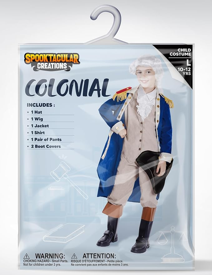 JOYIN Kids George Washington Costume - Colonial Halloween Outfit with Wig & Hat