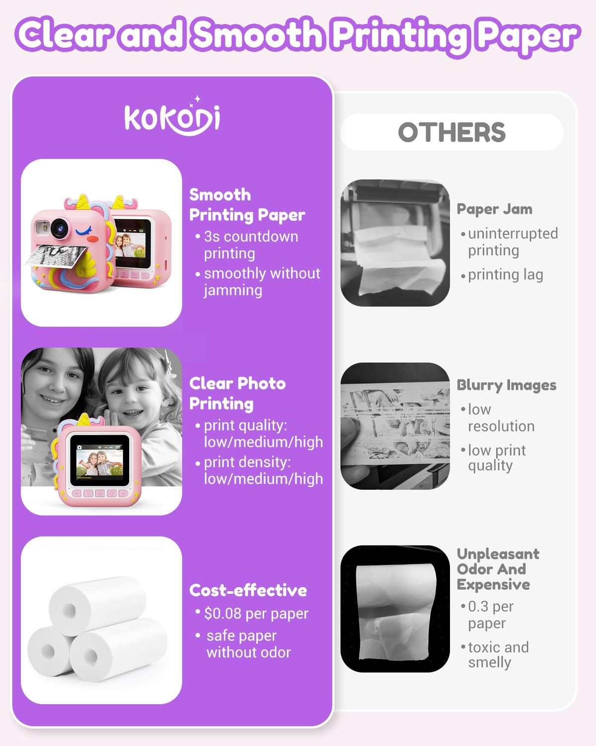 KOKODI Kids Camera Instant Print, Toddler Cameras Christmas Birthday Gifts for Girls Age 3-12, Digital Video Instant Printable Camera for Kids,Toys for Ages 5-7 Girls (Pink)