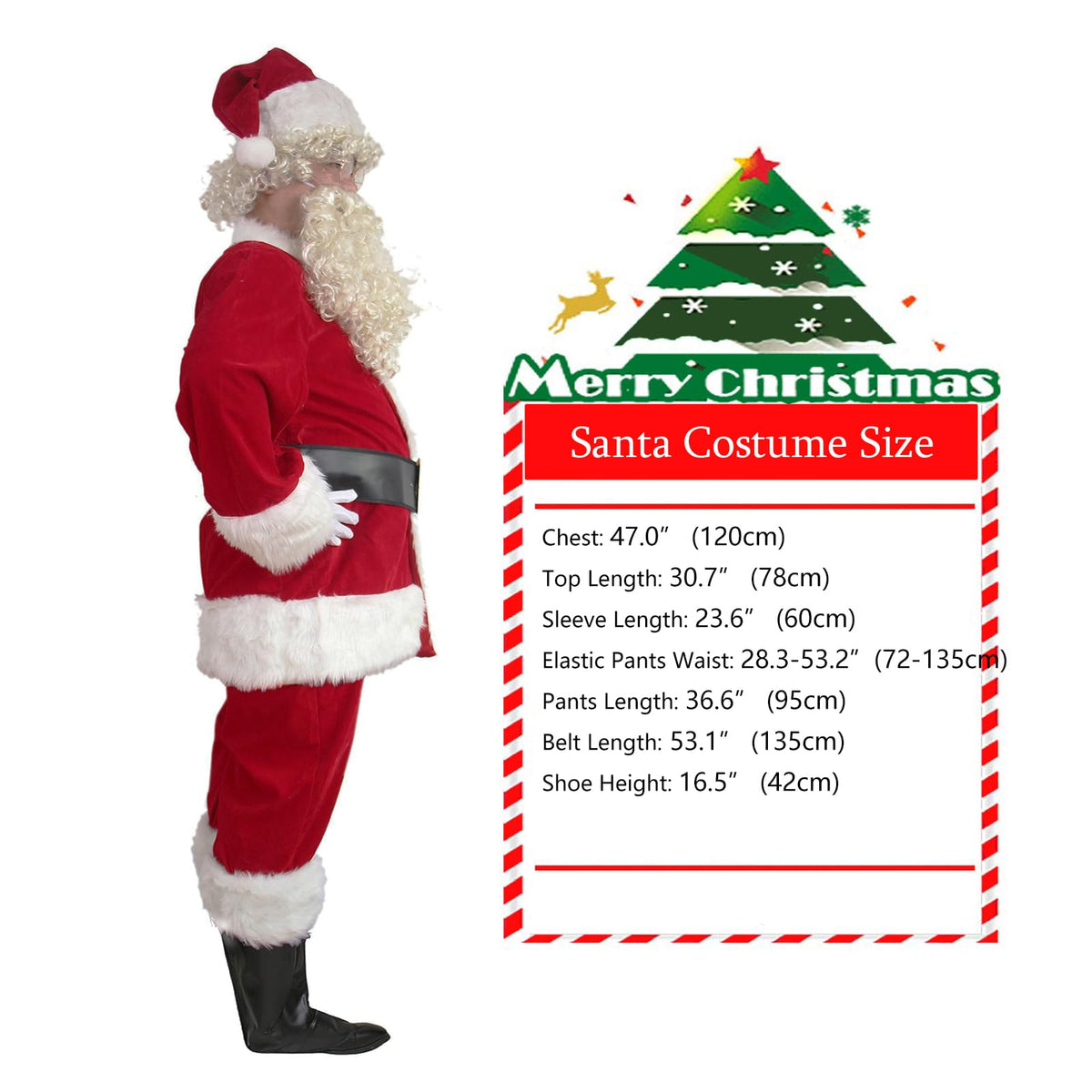 muyulin Men's Santa Claus Costume Adults Suit 7 Pcs, Deluxe Velvet Large Santa Outfits for Christmas, Cosplay Party, with hats, beard, belt